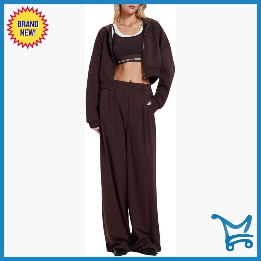 Cropped Hoodie Wide Leg Pants Set Casual Lounge Travel Sweatsuit